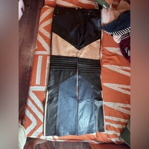 Zadig Voltaire Paulin Mix Cuir Leather Pants ZV S42 waist 34” Moto Panelled NWT